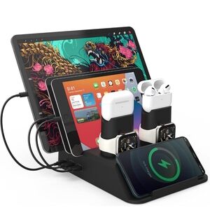 Multi-Device Charging Station with Wireless Charger - Black